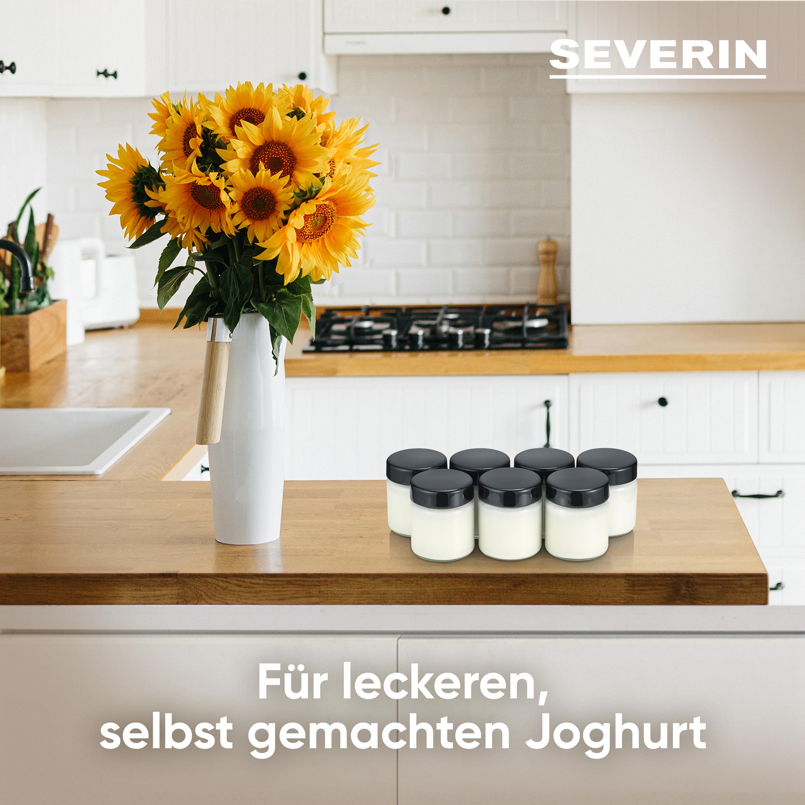 SEVERIN Ersatzgläser für Joghurtbereiter, Joghurtgläser mit Deckel (7 x 150 ml), passend zu den SEVERIN Joghurtmaschinen JG 3516 / JG 3518 / JG3519 / JG 3520 / JG 3521 und JG 3525, schwarz, EG 3514