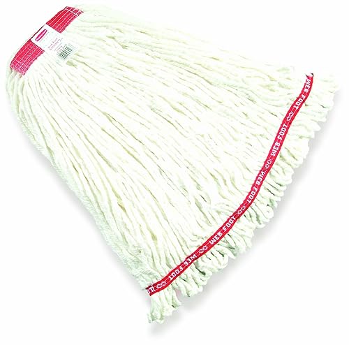 Rubbermaid Commercial Products Web Foot Shrinkless Wet Mop Head Replacement, grande, diadema de 1 pulgada, blanco, fregona industrial resistente