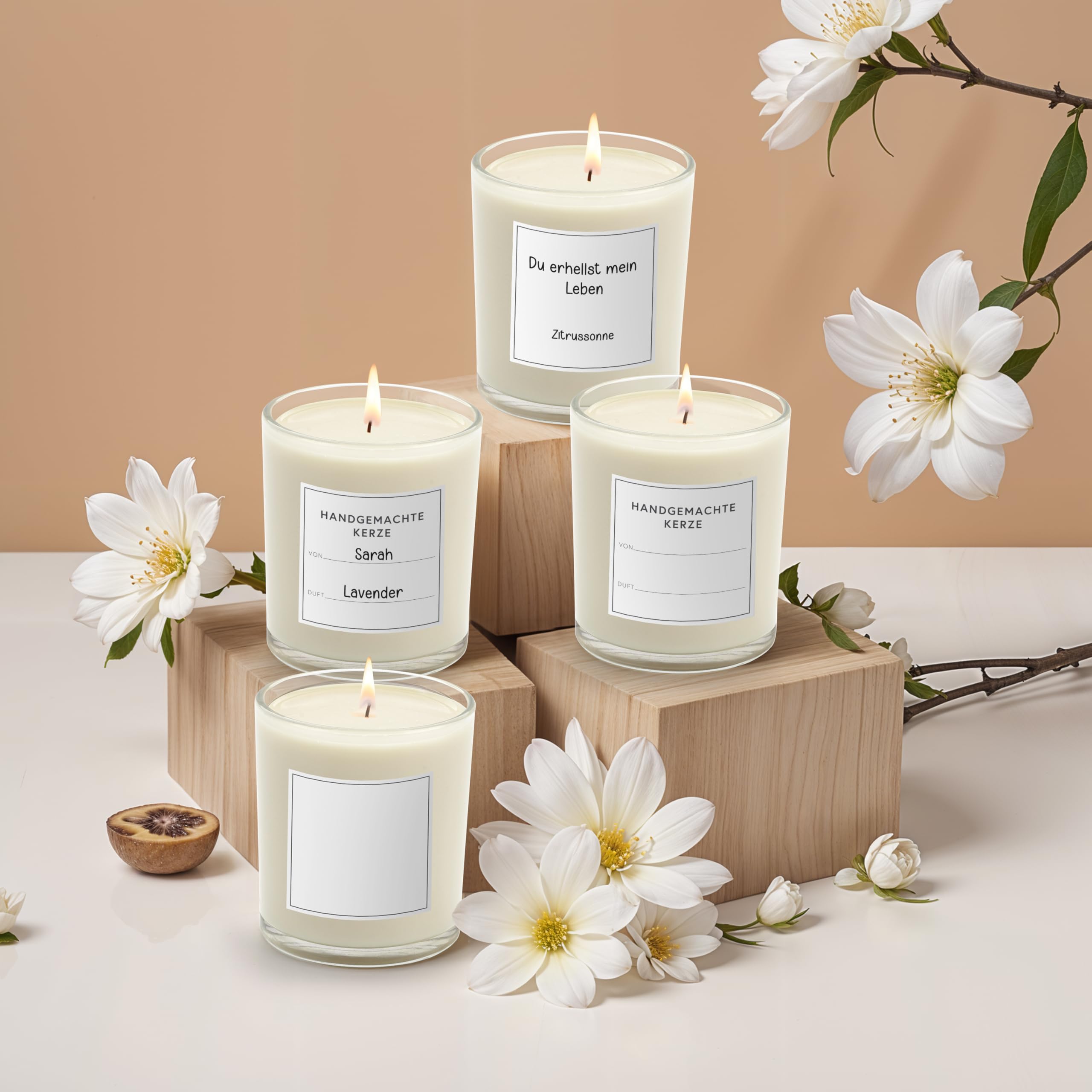 Winter Shore 300 ml Glaszylinder für Kerzen (16er-Pack) - Kerzen Glas Leer zum Gießen, Hochwertige Leere Kerzengläser mit Deckel aus Bambus, Dochten & Etiketten - Candle Jars Leer zum Gießen