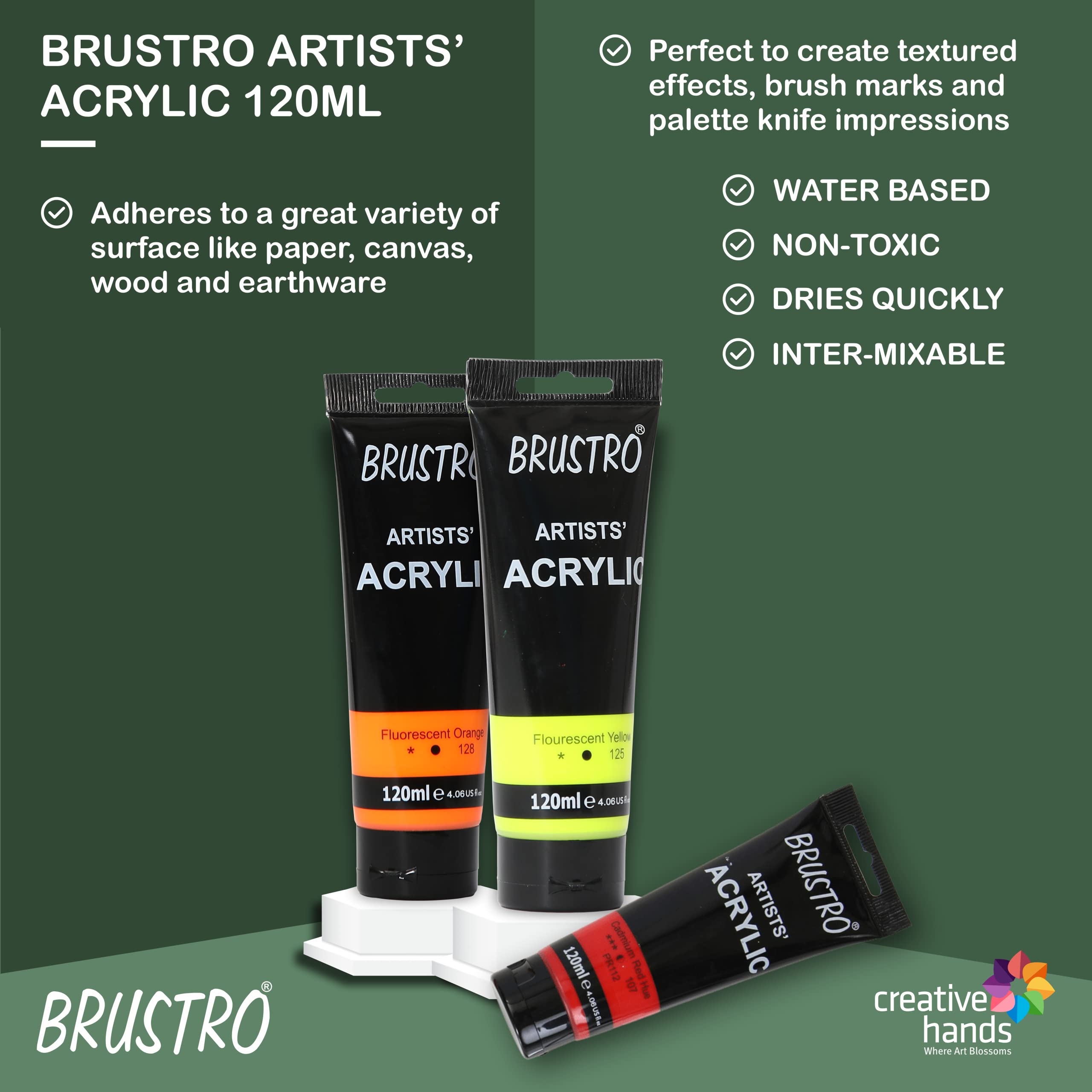 BRUSTRO Künstler-Acryl, 120 ml, 6 Stück fluoreszierende Farbtöne (Rot, Rosa, Orange, Blau, Grün und Gelb)