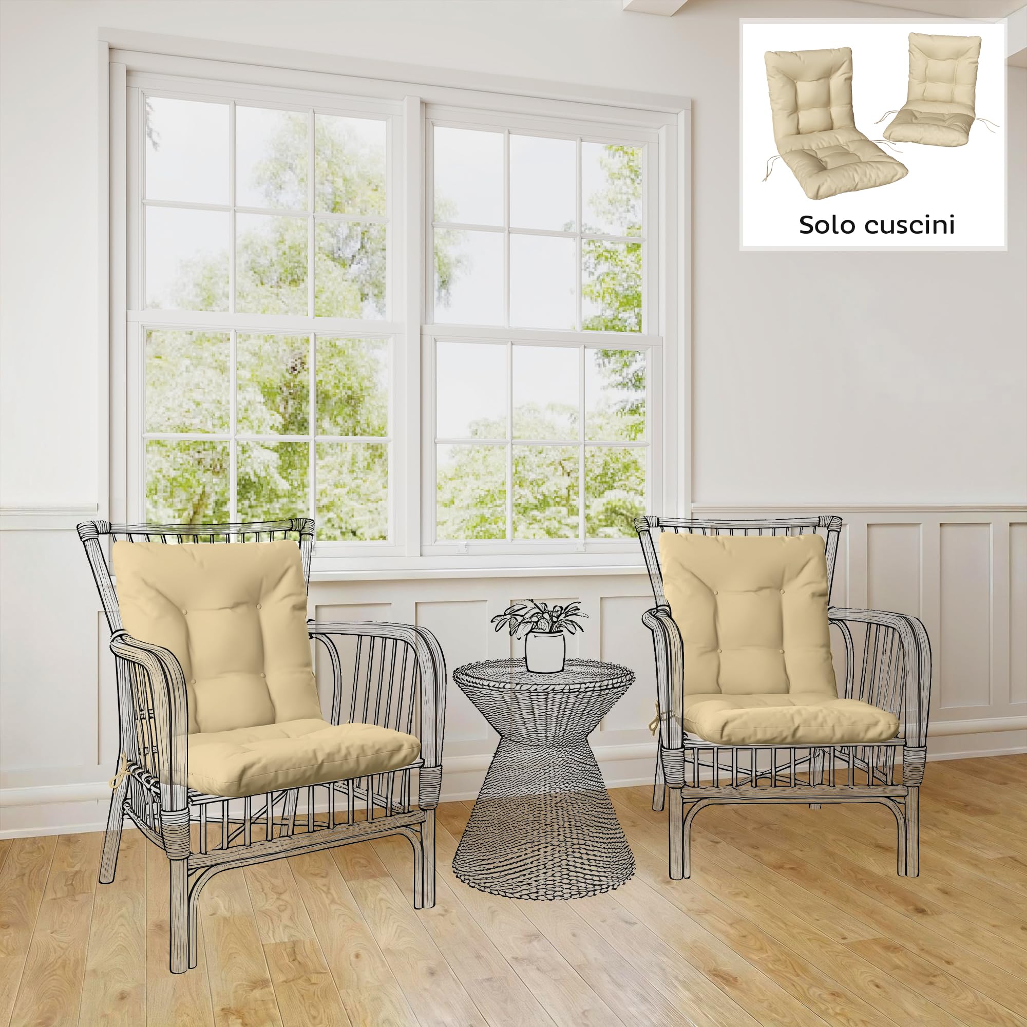 Outsunny Set 2 Cuscini per Sedie da Esterno con Lacci di Fissaggio, Cuscini da Esterno Imbottito in Poliestere e Cotone, per Sdraio Prendisole Poltrona, 50x120x8 cm, Beige