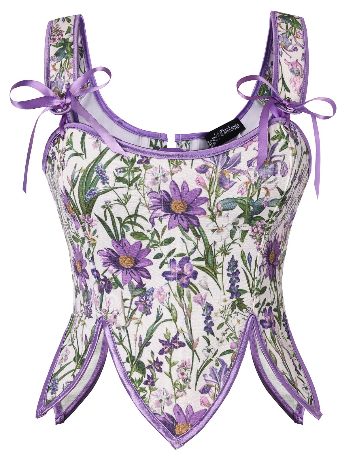 Scarlet Darkness Women's Renaissance Corset Tops Floral Boned Bodice, White Purple Floral, 12