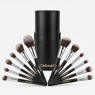 Makeup Brushes Set Professional & Beginner Friendly with Uniquely Designed Case, Soft Synthetic Bristles for Foundation Contour Blush Concealer Highlight Blending Eyeshadow, 12Pcs(Dark Black)