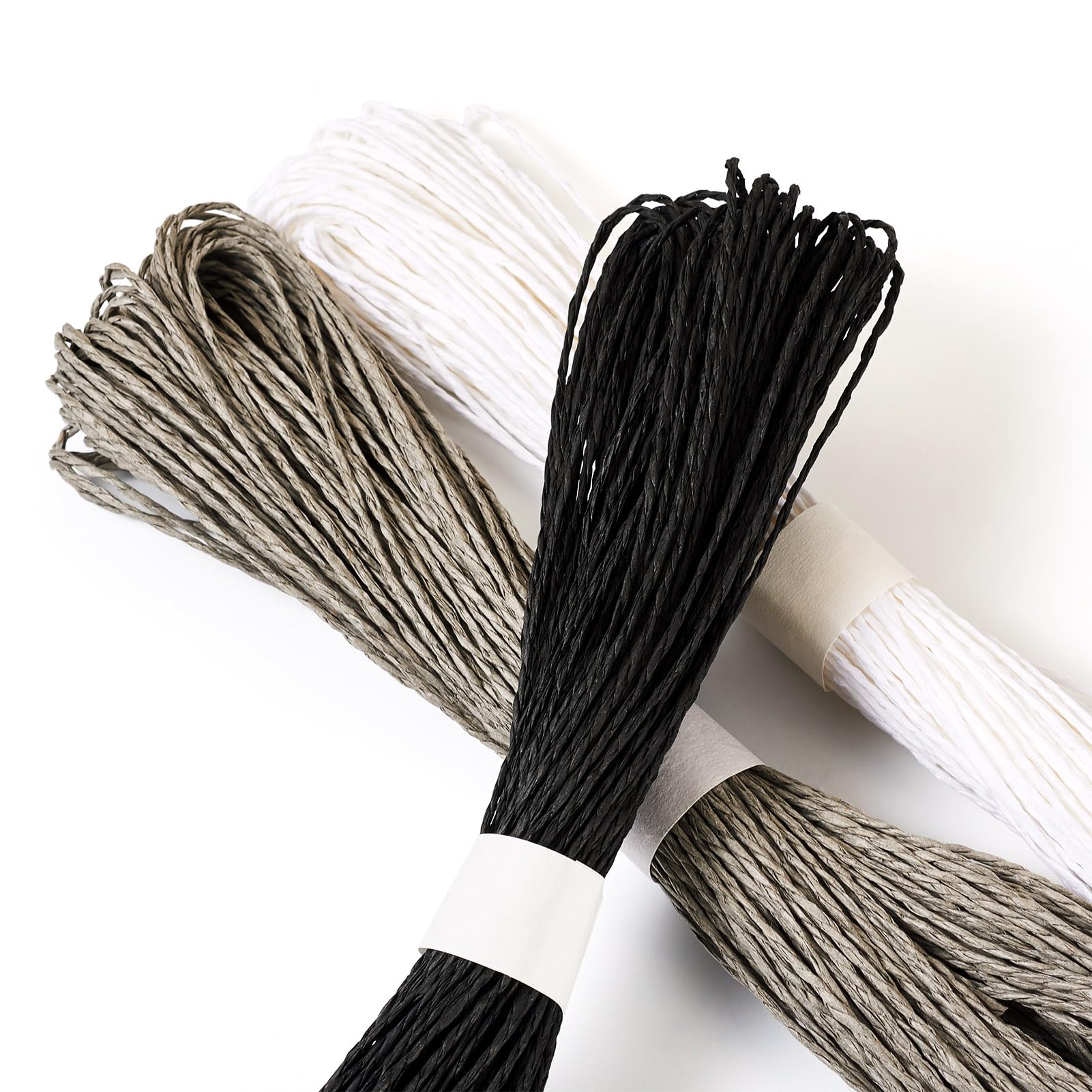 Crafans 2mm Paper Cords String 3 Colors Twisted Raffia Paper Cords Craft Twine Rope String Craft Ropes Binding Twine Parcel String for DIY Handicraft House Decoration Jewelry Making