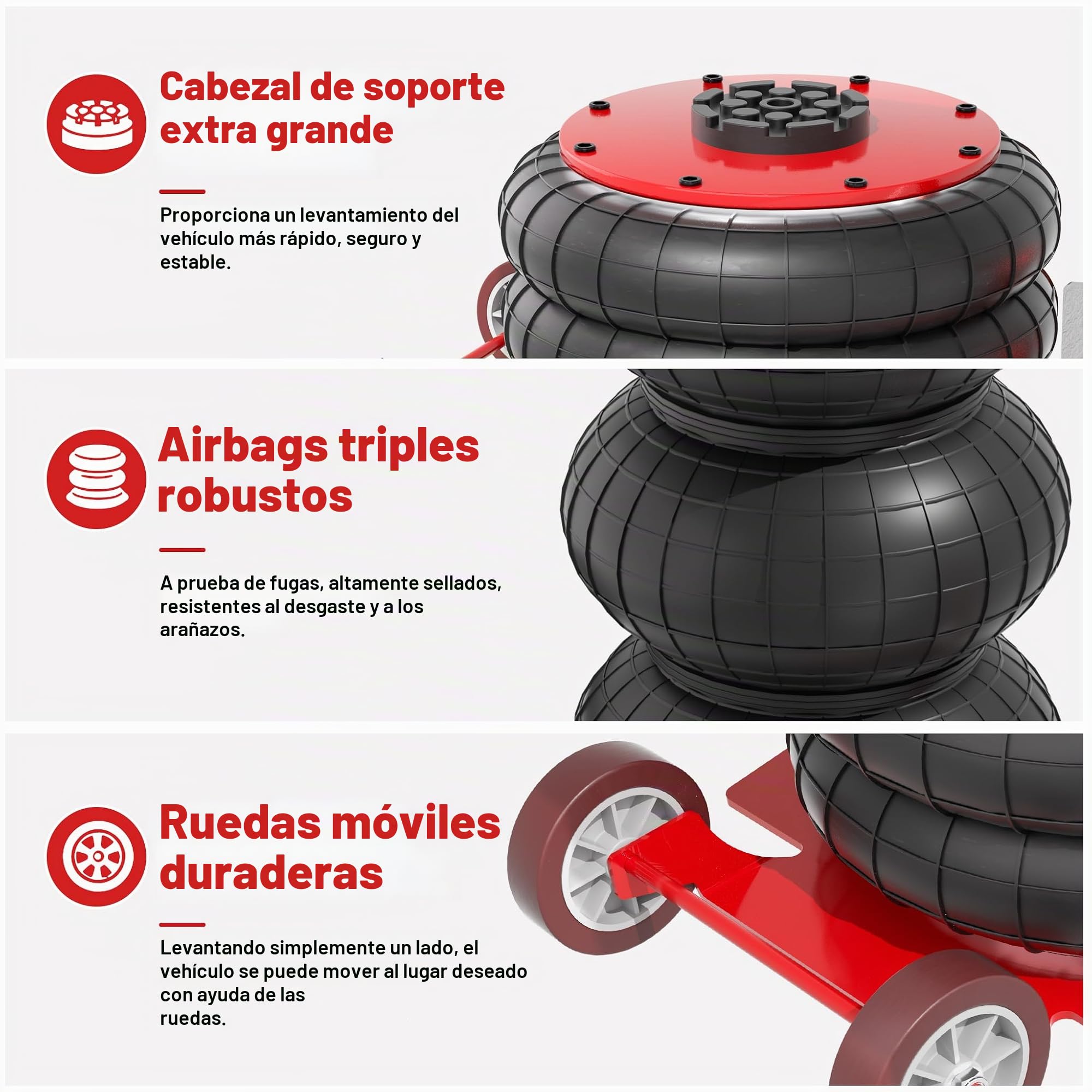Froadp Gato Neumático de Aire Gato de Aire 3T 6600 libras con Mango Ajustable Caballete Cojín de Aire Gatos de Reparación de Automóviles y Gatos de Suelo para Coches y Todoterrenos (Rojo)