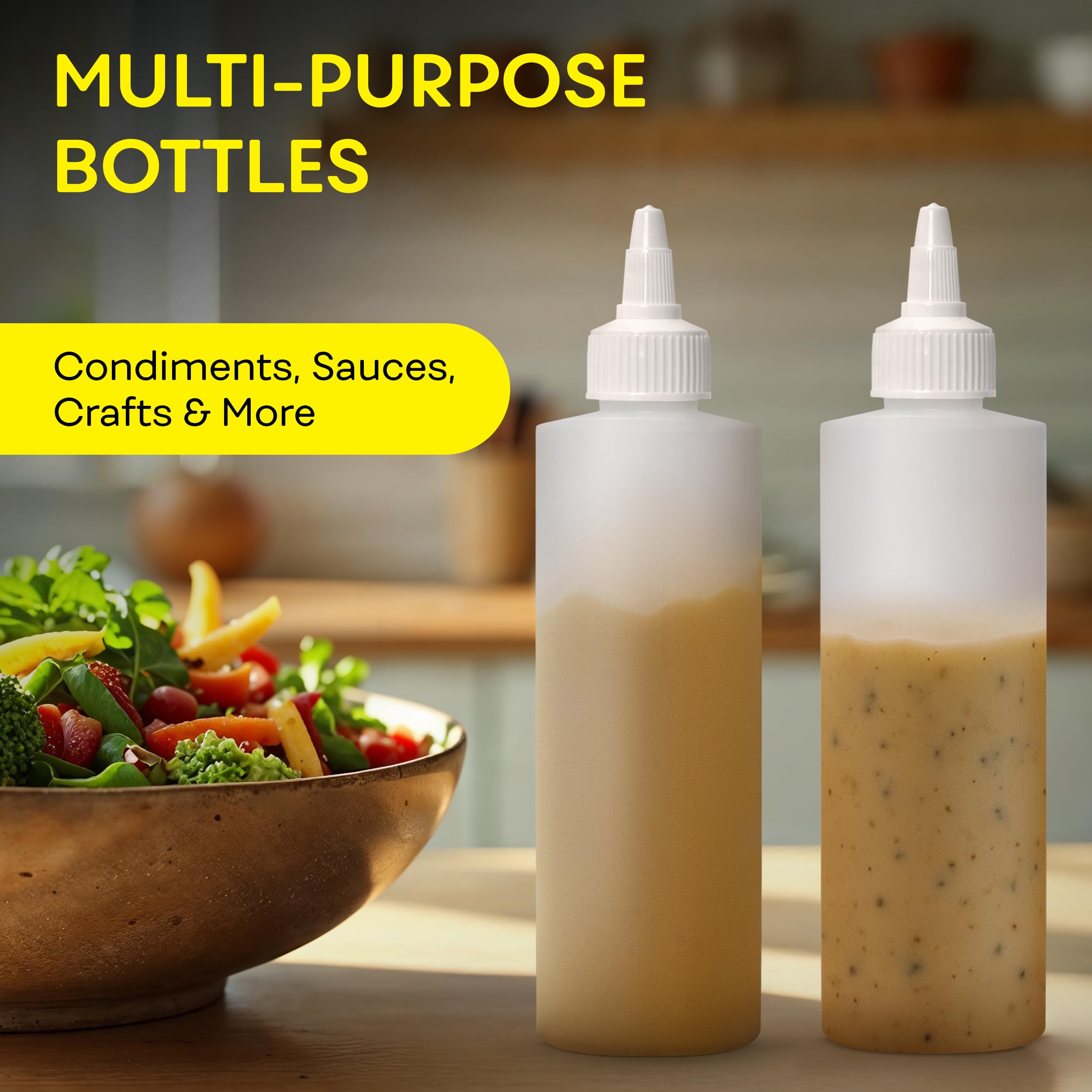 BRIGHTFROM Botellas exprimibles de condimentos, botella vacía de 8 onzas con tapa superior giratoria, a prueba de fugas, ideal para ketchup, mostaza, jarabe, salsas, aderezo, aceite, artes y