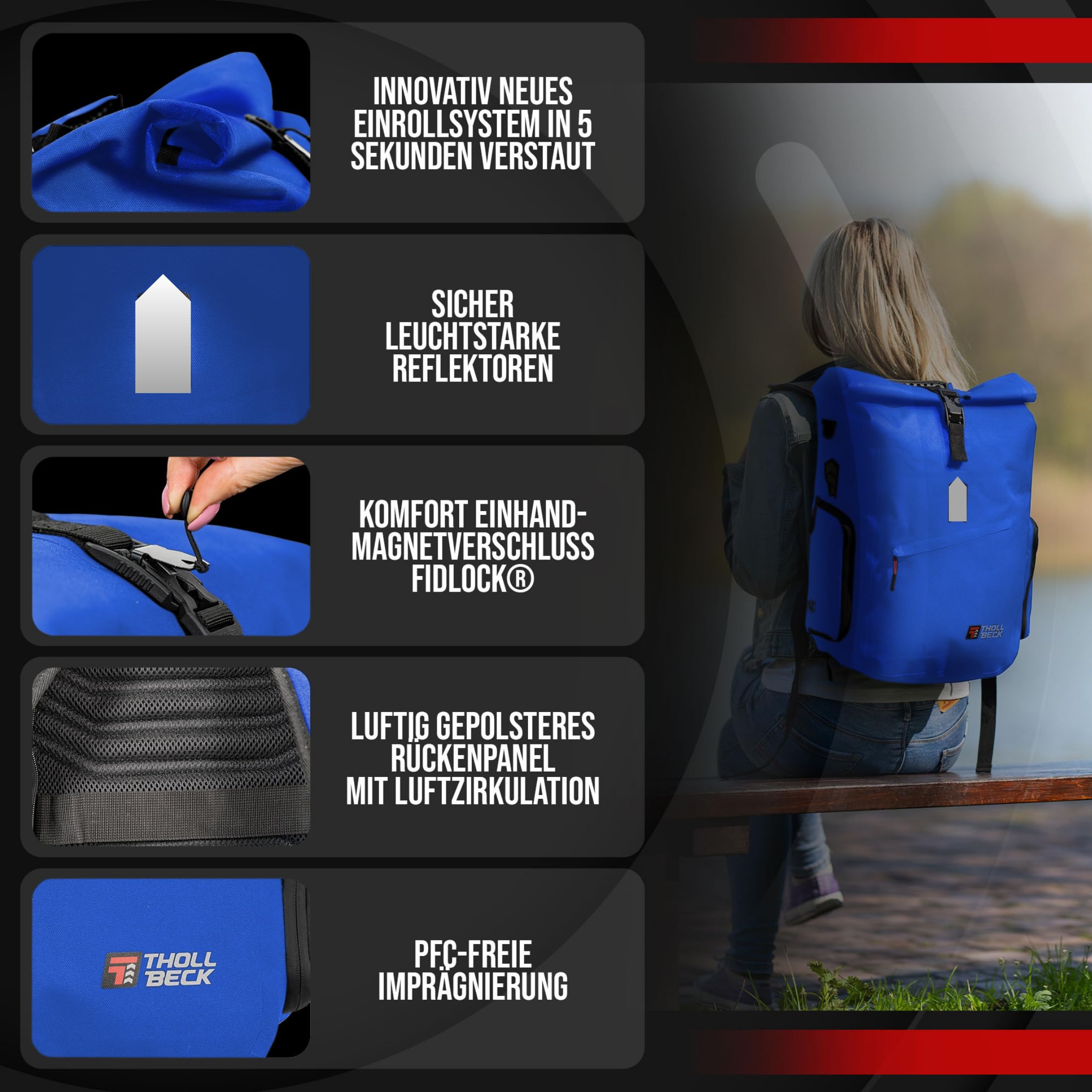 THOLLBECK IMPULS 3 in 1 Fahrradtasche & Fahrradrucksack mit MAGNETVERSCHLUSS (23-27l) - wasserdicht für Gepäckträger bei Fahrrad & E Bike -Mountainbike Rucksack Herren & Damen mit Laptopfach