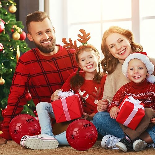 Miniatura 5 de Shappy 2 pelotas de fútbol de Navidad a granel con bomba, bolsa de malla, tamaño oficial 3, 4, 5, pelota de fútbol colorida para interiores y Rojo