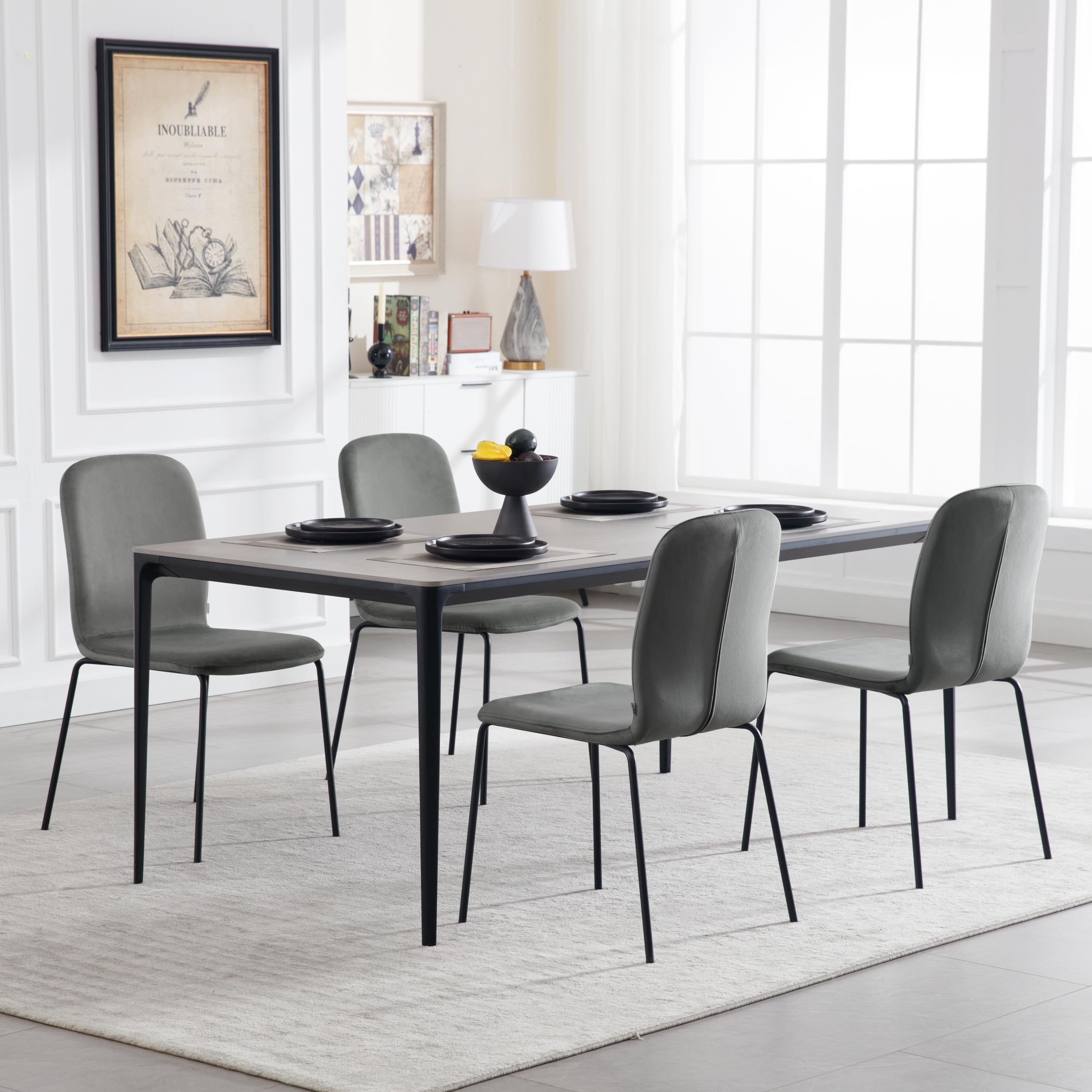 WOLTU Juego de 4 Sillas de Comedor, Terciopelo,Gris Oscuro | Salón y Dormitorio, Asiento Acolchado y Patas de Metal