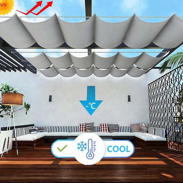 Retractable Wave Shade Cloth Tarp Rectangle Waterproof Sun Shade Sail Large Cooling Shade UV Rays Blocking Breathable Sun Sail for Patio Garden Pools Kennel 2x2.5M Light Gray - 2