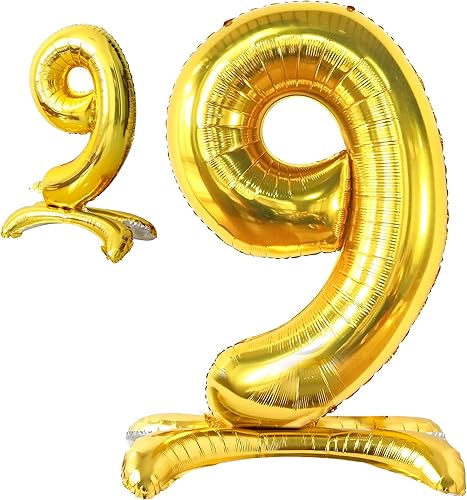Miniatura 1 de KatchOn, Globo dorado con el número 9 de 40 pulgadas, globos de 9 cumpleaños, globo dorado del número 9, globos en la nube del número 9, globos del