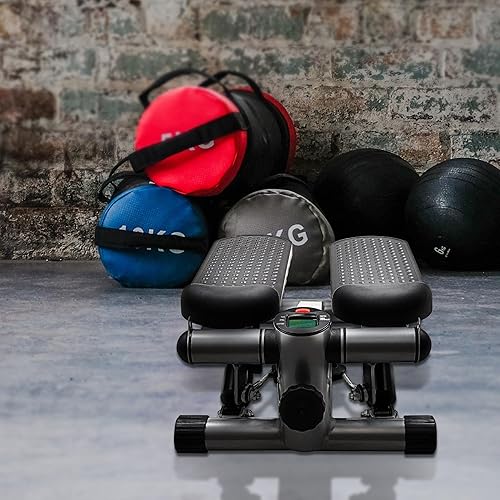 Miniatura 9 de BalanceFrom Máquina de escalones ajustable y contador de pasos, máquina de entrenamiento de piernas y mini escalera con bandas de resistencia, para