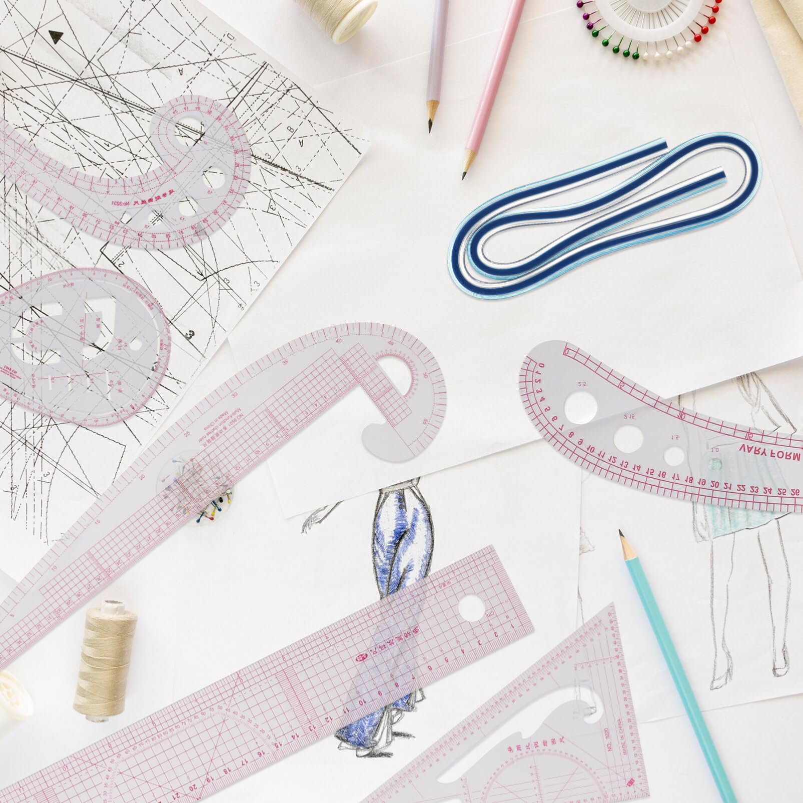 Regla de Curva Francesa de Costura, Juego de 12 Piezas de Plástico | Medición Precisa y Uso Multifunción, para Diseño de Moda y Proyectos Diy, Adecuado para Principiantes