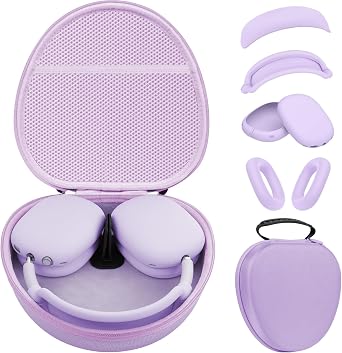Smart Case for Apple AirPods Max Supports Sleep Mode, with Ear Pad Case/Ear Cups Cover/Headband Cover Silicone Accessories for AirPods Max Headphones,Hard Portable Carry Travel Storage Bag, Purple