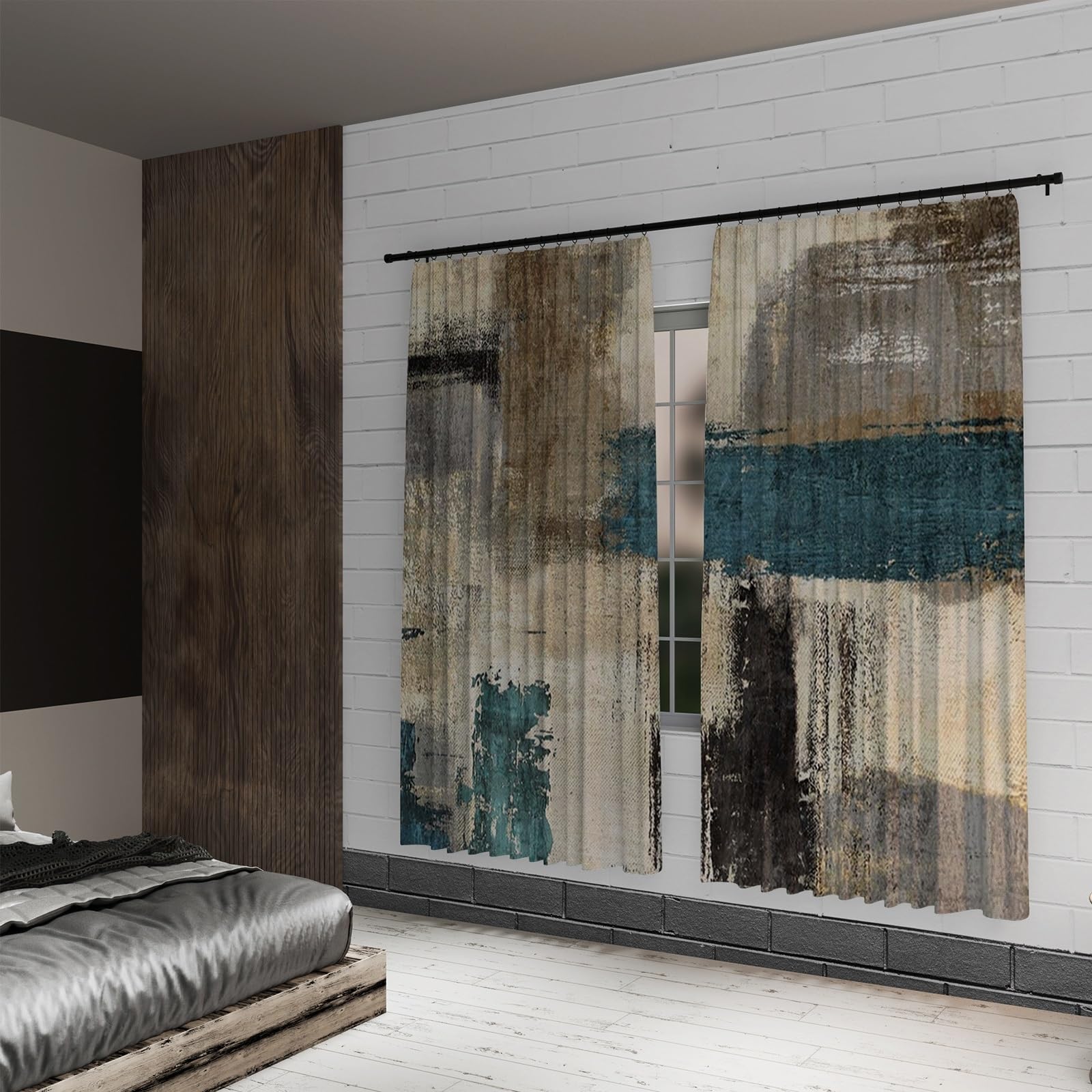 107x160cm Astratto Muro di mattoni Tenda tasca porta-asta Grigio blu Parete screziata Divisori per ambienti Filtro della luce Tende finestre per Camera da letto Soggiorno,2 pannello