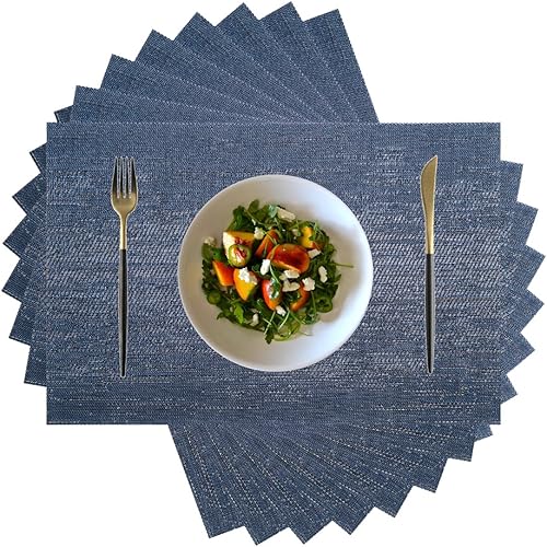 Miniatura 14 de Manteles individuales de vinilo de plástico, lavables, resistentes al calor, duraderos, de PVC, antideslizantes, tejidos, para cocina, comedor Azul