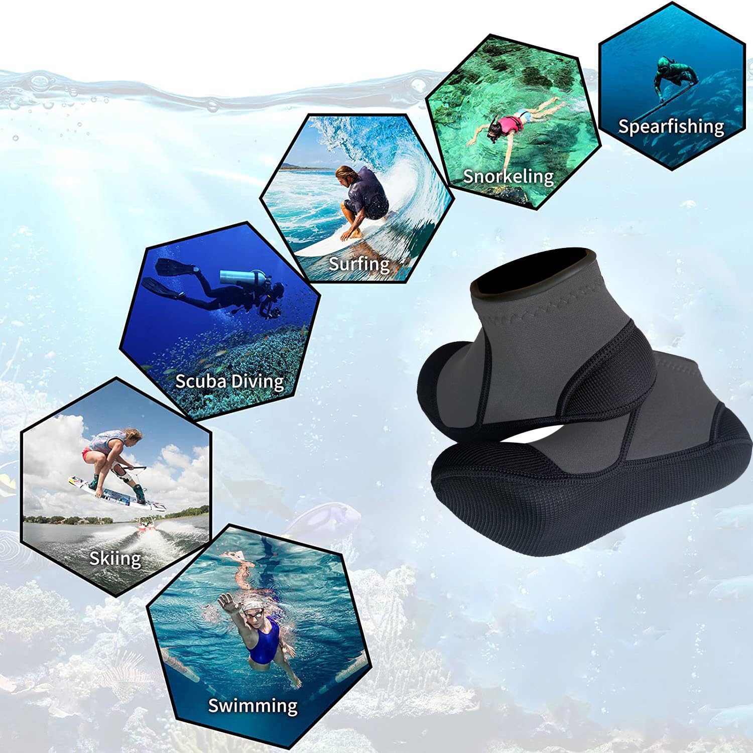 MYLEDI 2 pares de calcetines cortos unisex de neopreno de 3 mm para esnórquel, natación, buceo, kayak, surf, deportes de playa