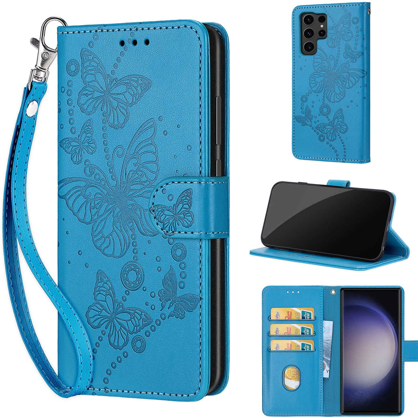 Designed for Samsung Galaxy S24 Ultra 5G Case Wallet,Women Flip Folio Cover with Embossed PU Leather Credit Card Holders Slots Wrist Strap Phone Case