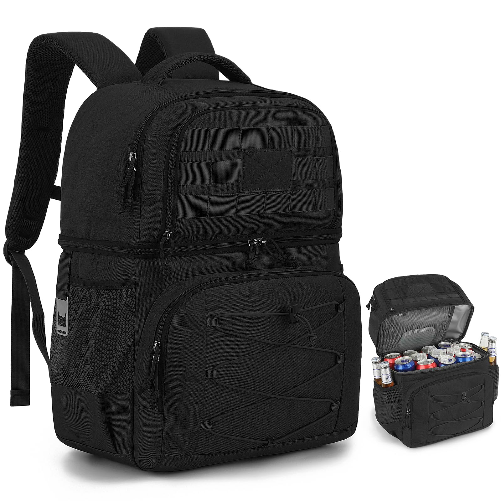 Mochila Nevera Táctica 20L Mochila Termica Pequeña con doble compartimento para hombre y Mujeres Prueba de Fugas Bolsas Isotermica para Trabajo , Playa, Picnics, Campingaz, Negro
