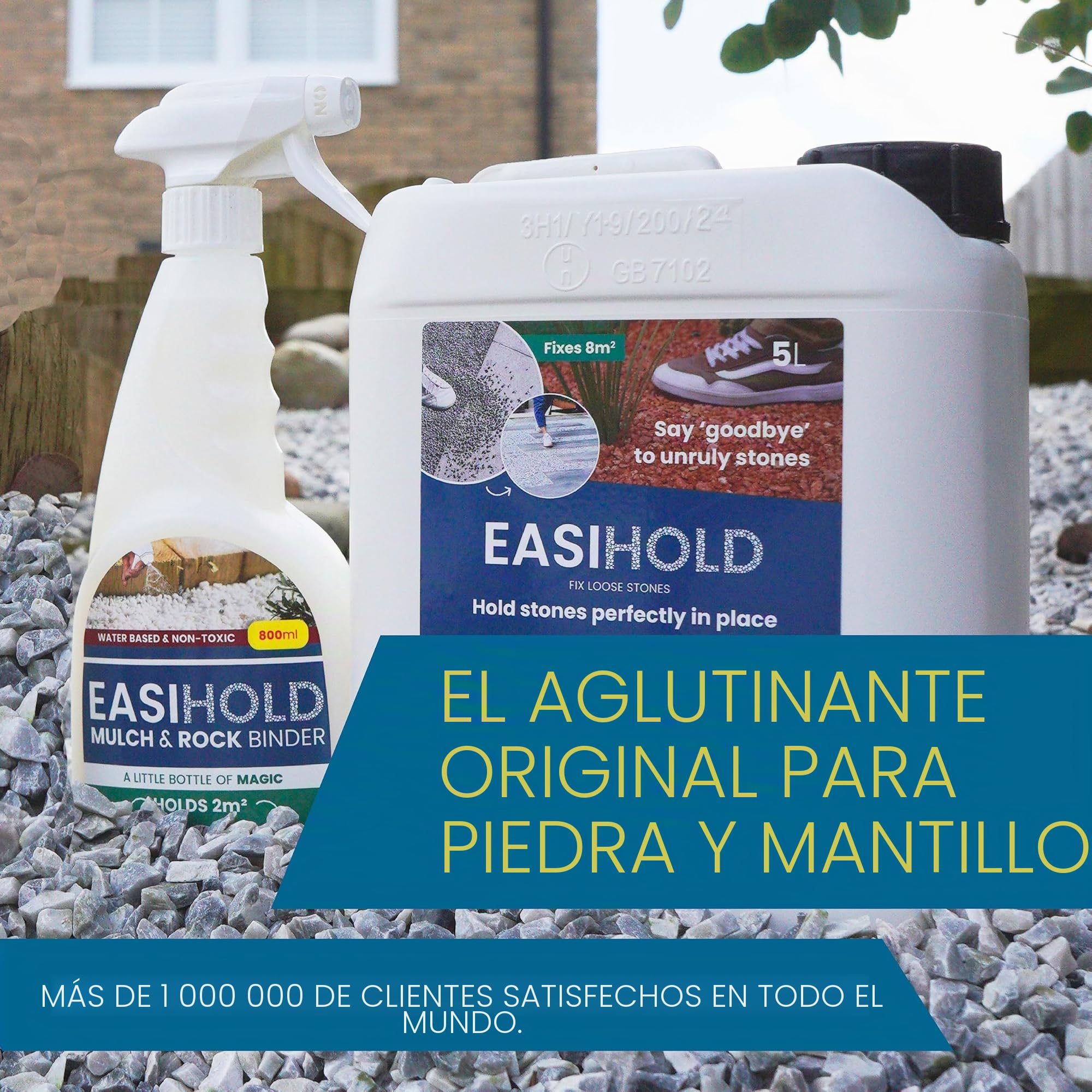 Vuba EASIHOLD Rocks - Pegamento de Grava de Resina de 3 litros con aplicador para unir Piedras, cortezas y Grava en Bordes, Patios y Caminos de jardín. Dura hasta 3 años, no tóxico.