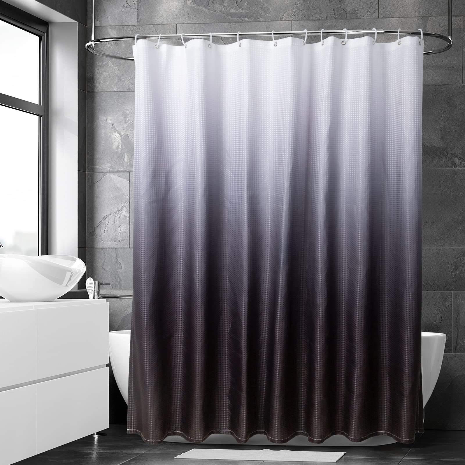 AllinsideShower Curtain, Water-resistant Machine-washable Polyester Bathroom Curtains, with 12 plastic Hooks, 180 CM x 180 CM