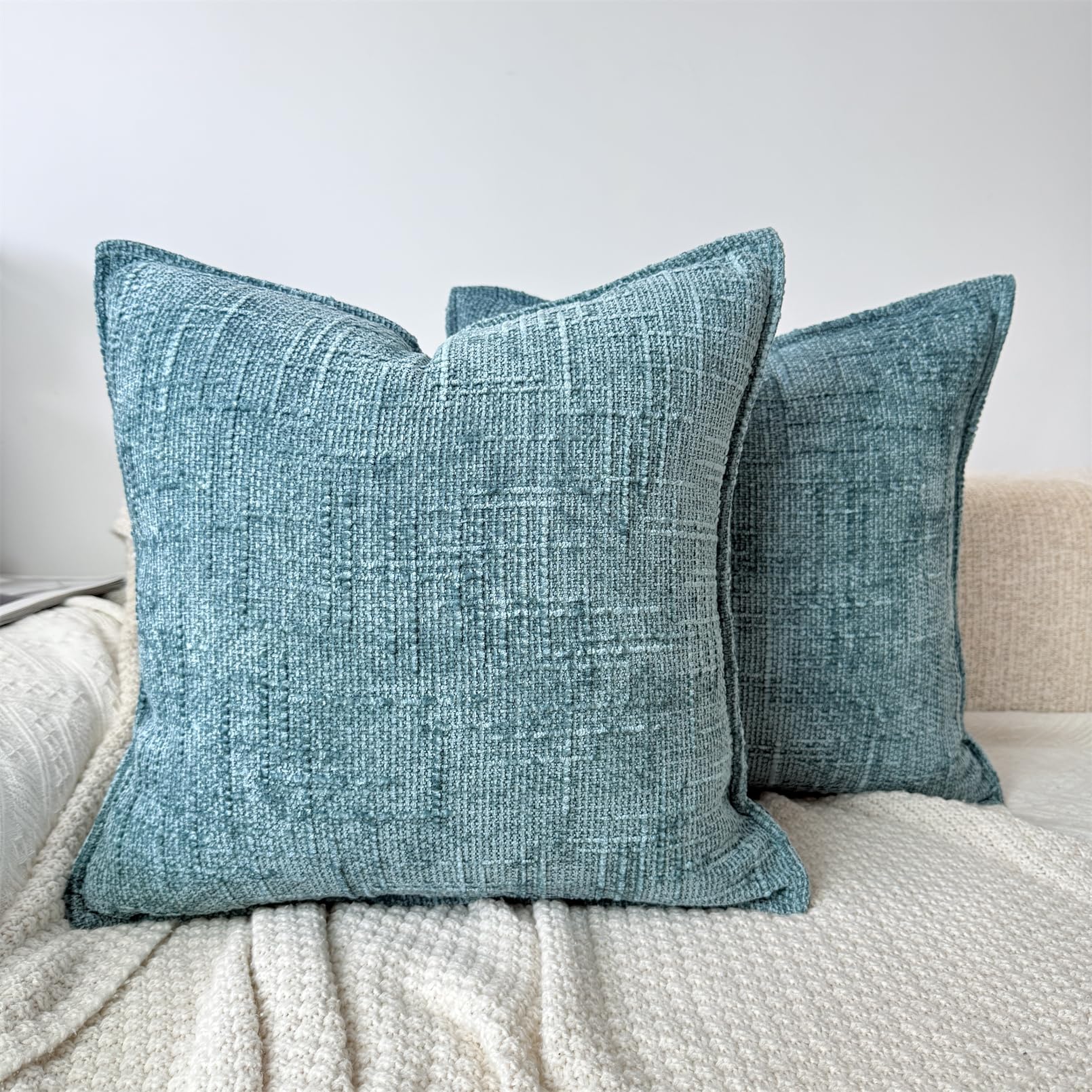 OYIMUA Teal Chenille Throw Pillow Covers 20x20 Set of 2 Thick Slubby Textured Farmhouse Couch Pillow Covers Accent