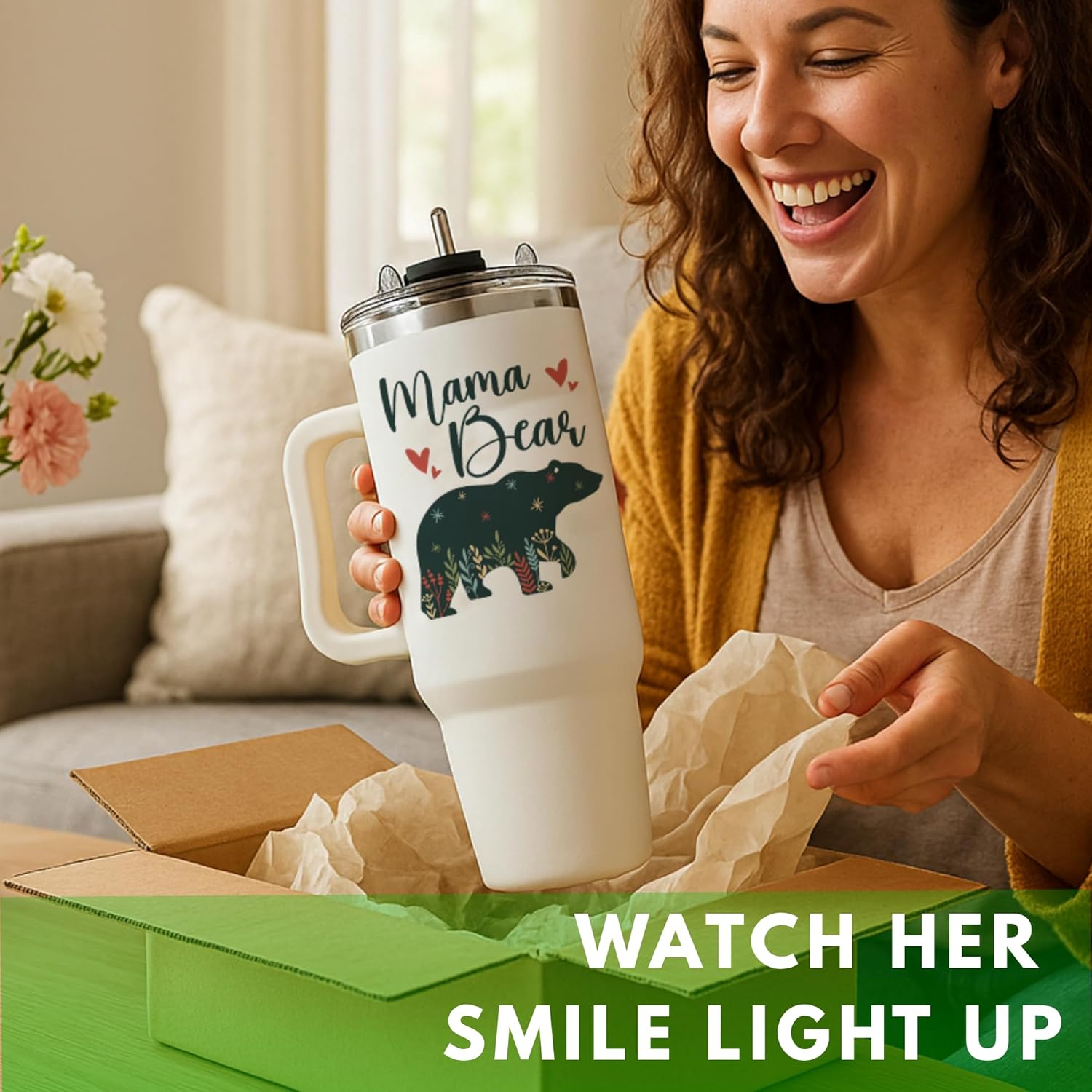 Valentine Gifts For Mom - Mama Bear Tumbler With Handle 40oz - Mama Tumbler, Mommy Gifts from Daughter, Momma Gift, Mommy Coffee Mug, Mom Cup, Momma Bear Birthday Present, Mothers Day Gift Tumblers - Image 2