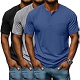3 Pack Men's Big and Tall Henley T-Shirts, Short Sleeve Pocket Oversized Tops Casual Summer Soft Loose Basic Tees