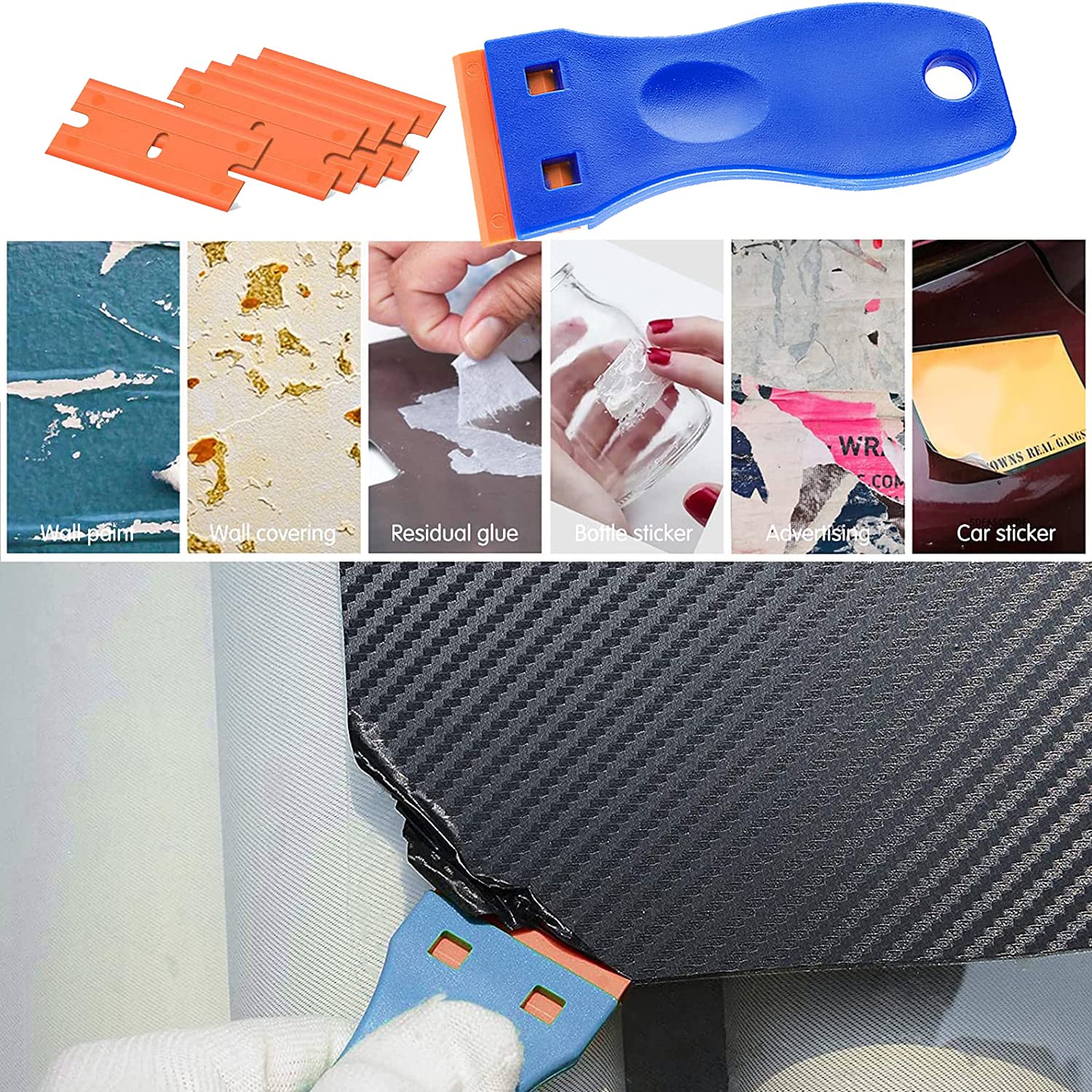 Ehdis Mini kunststof schraper met 10 kunststof messen, plastic schraper, plastic spatel, voor lijmresten, lijmverwijderaar, lijmverwijderaar, rood