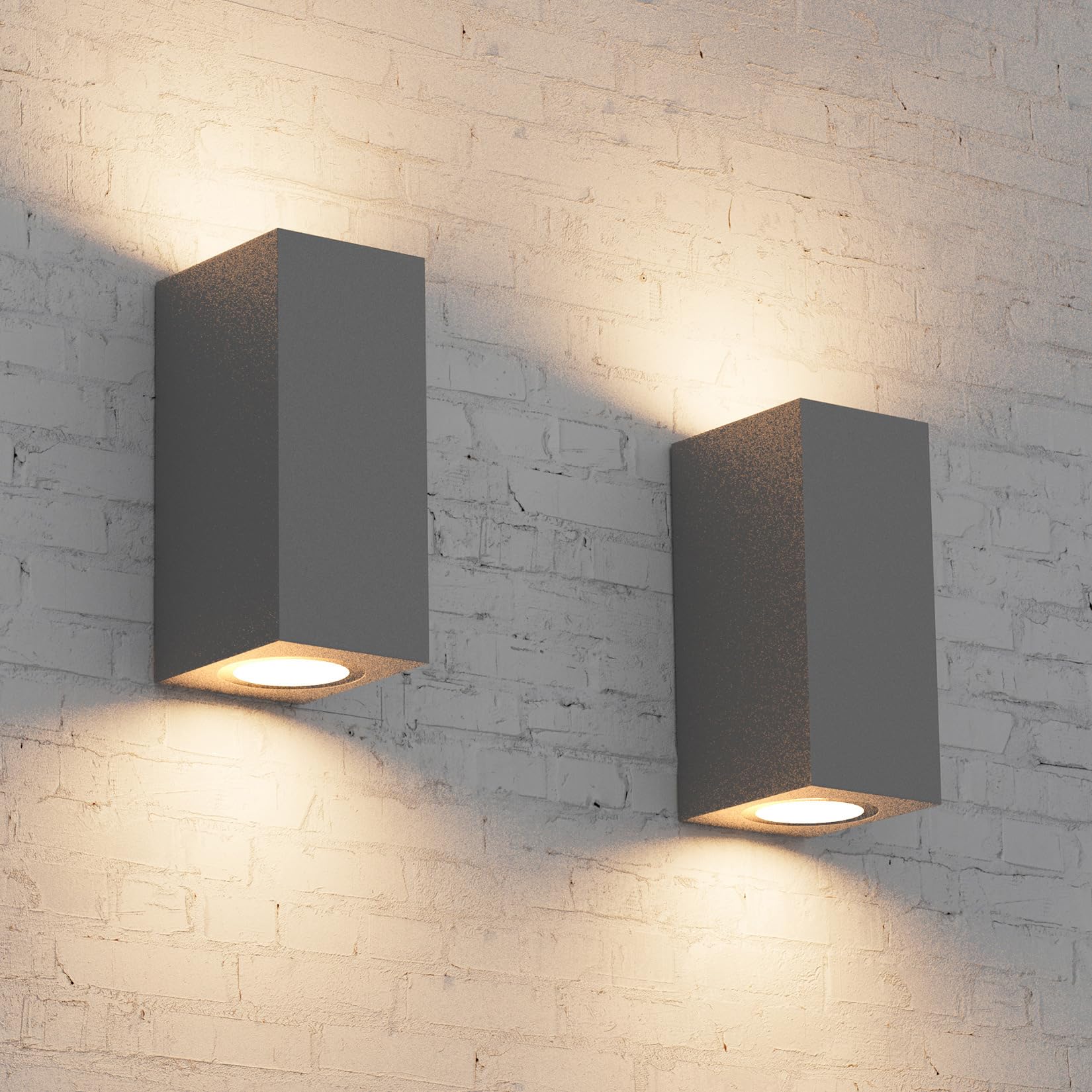 Aipsun 2 piezas Cuadrado Lámpara pared Exterior/Interior Gris oscuro | GU10 IP65 Impermeable Luz de Pared Aplique Exterior,Aplique de exterior moderno para terraza, jardín, pasillo(sin bombilla)