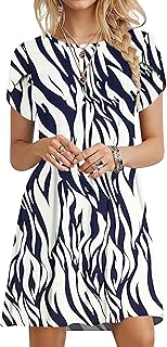 PLOKNRD Summer Dress Women's Petal Sleeve T-Shirt Dress Round Neck Floral Pattern Casual Dress Light and Airy with Pockets