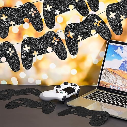 Miniatura 7 de Glenmal 4 piezas de controlador de videojuegos, banderín de control de juegos, suministros para fiesta de cumpleaños, decoraciones de cumpleaños