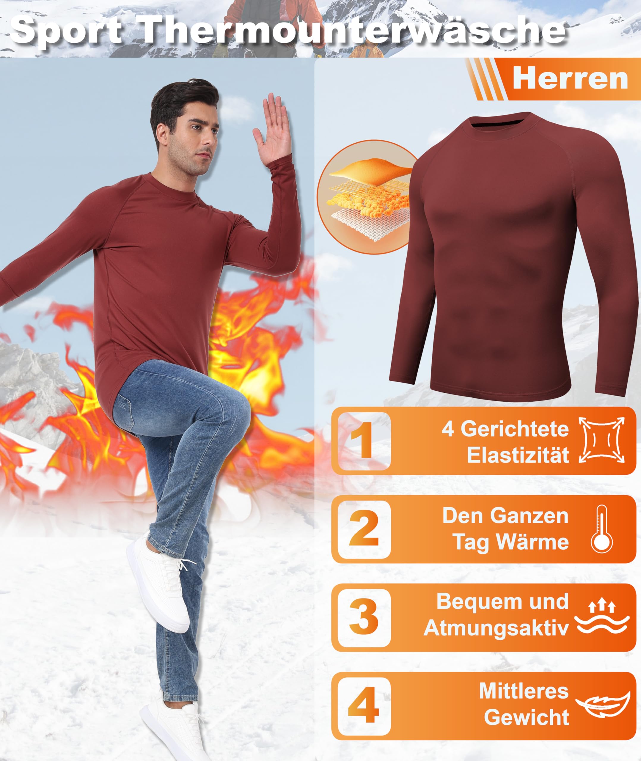 Djtnzdm Maglietta Compressione Uomo Maglia Termica Uomo in Pile Maniche Lunghe Invernale Sportivo Fitness Sci Termico Uomo Top