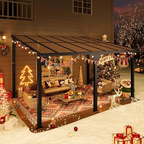 Miniatura 9 de Aoxun Gazebo de 10 x 10 pies, elegantemente montado en la pared, presenta una cautivadora pérgola en espacio libre para tu patio al aire libre, para