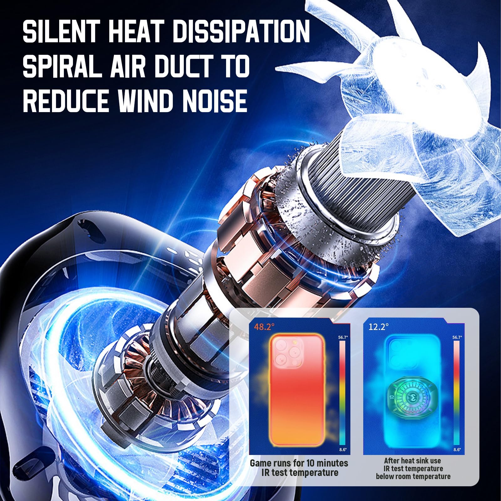 auvstar Handy Kühler Phone Cooler TEC-Halbleiter Hochgeschwindigkeitskühlung 2 Kühlstufen 3 LED-Modi Universal bis 88mm für iPhone Android Smartphone Gaming