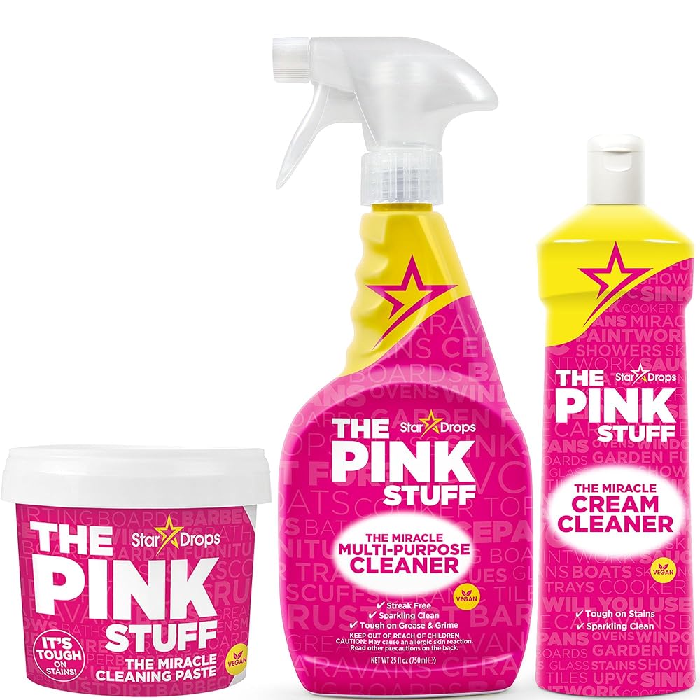 Stardrops The Pink Stuff Miracle Cleaning Bundle - Multi-Purpose Paste, Spray & Cream Cleaner (3-Pack) - Tough on Stains, Gentle on Surfaces