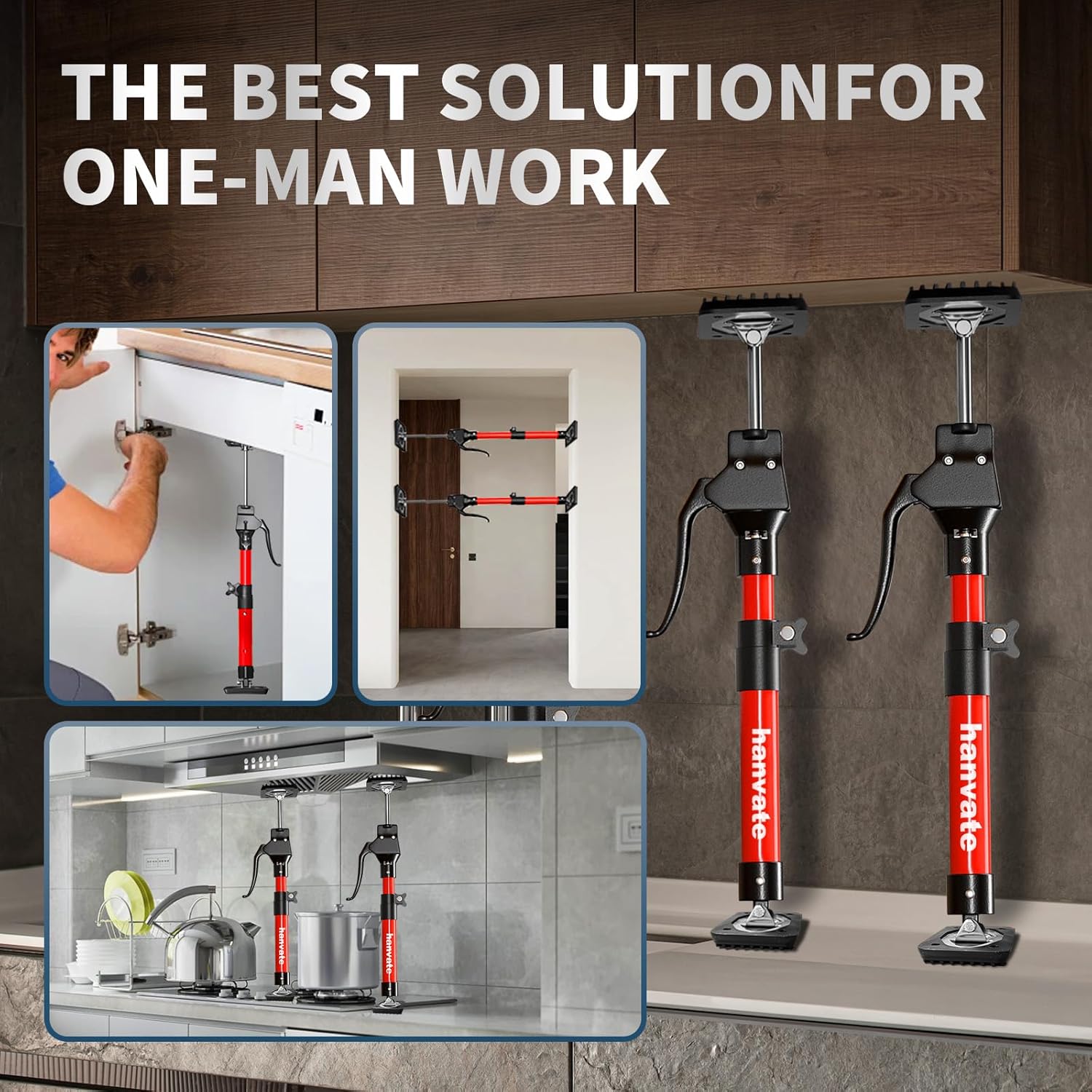 Cabinet Jacks for Installing Cabinets 2 Pack, 15.8"-23.6" Steel Telescopic Quick Support Rod, Adjustable 3rd Hand Support System with 220lbs Capacity for Cabinet Jack, Drywall Jack&Cargo Bars