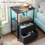 LOAKEKEL Ensemble de stands de nuit 2, Table de chevet avec station de recharge et LED Lumière, Table de chevet avec 2 AC Sorties et USB Ports, tableau final avec 2 tiroirs en tissu pour chambre, salon, noir, HETS02BK