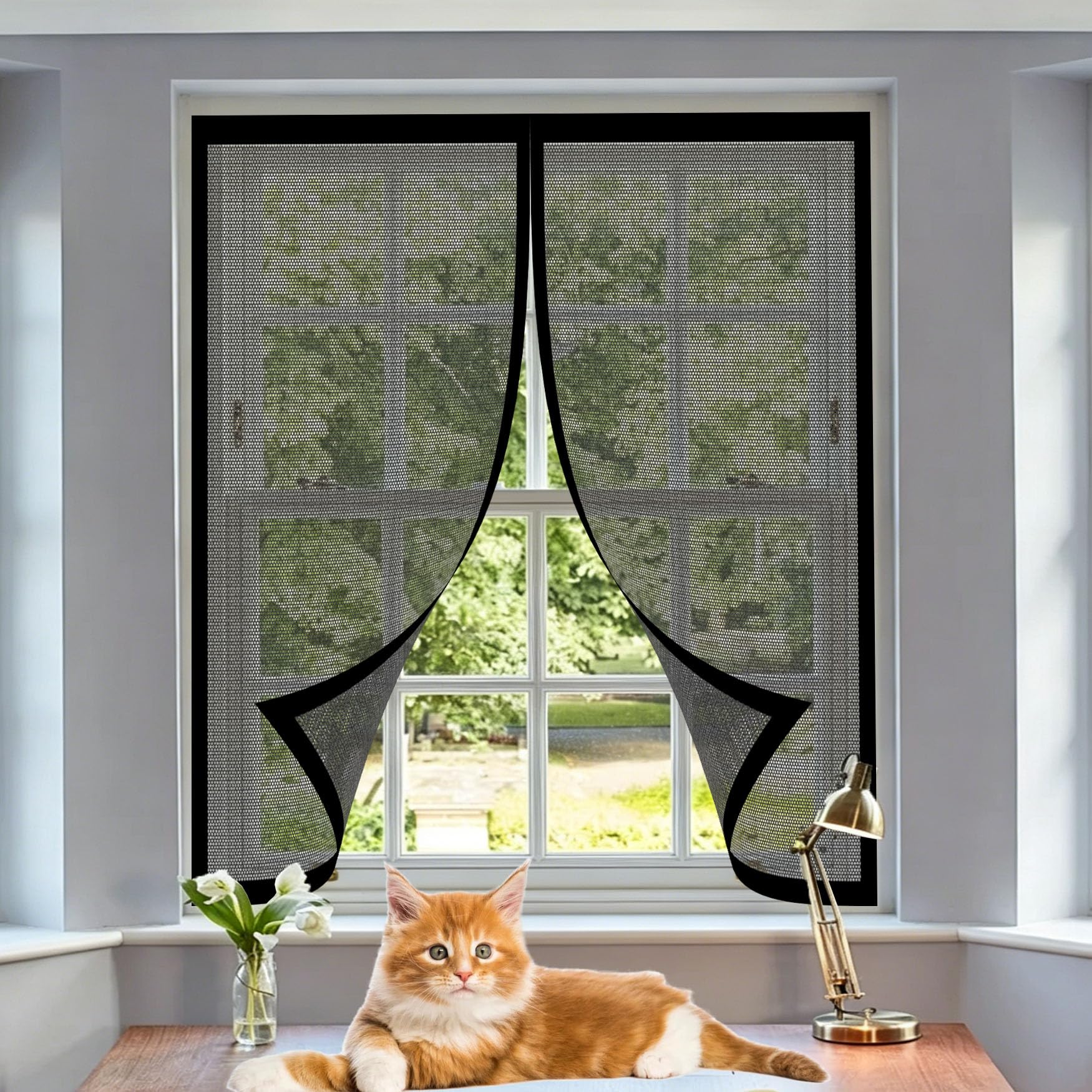 Yanhong Black Magnetic Fly Screen Door 88 X 142 Cm Keep Pets Indoor, Allow Fresh Air Flow, Hands-Free No-Drill Easy Installation Fly Screens Doors Nets For Living Room, Bedroom, Patio,