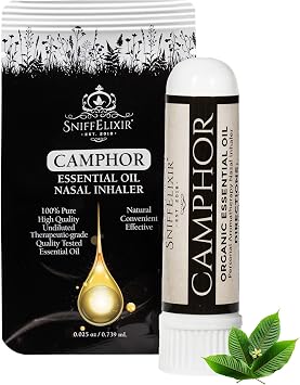 Camphor Essential Oil Aromatherapy Nasal Stick Vapor Inhaler for Mucus Relief - Chest Congestion & Cough Relief for Adults, USA Made with Organic Essential Oils