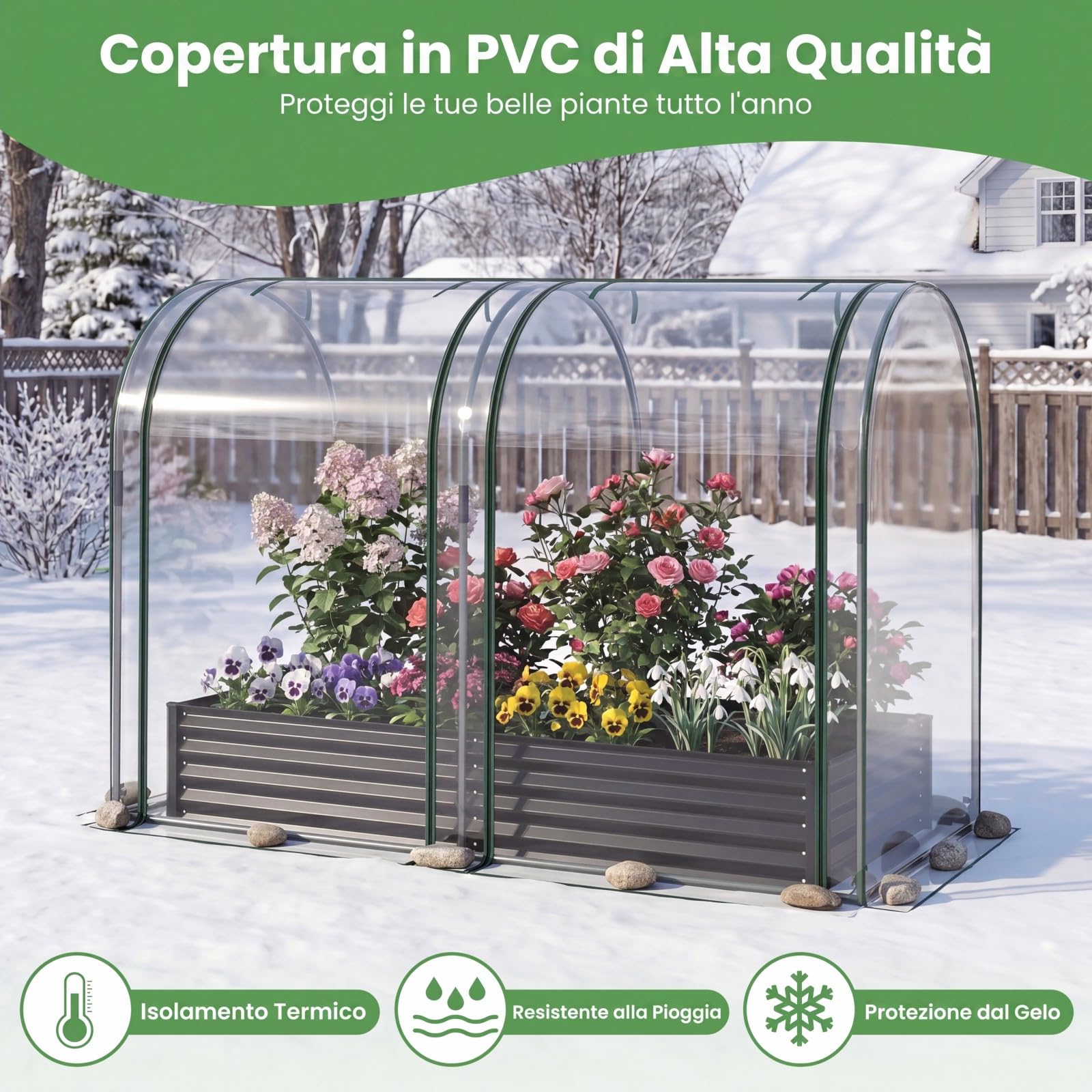 COSTWAY Orto Rialzato da Giardino con Serra, Fioriera da Esterno in Metallo con Copertura Apribile in PVC, Letto Rialzato da Esterno per Giadino, Cortile e Balcone 198 x 100 x 145 cm (Nero)