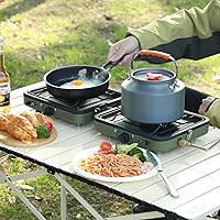 Vista 9 de Estufa de camping de propano de 2 quemadores, estufa de gas plegable portátil para acampar con 17200 BTU, dos quemadores ajustables con mango