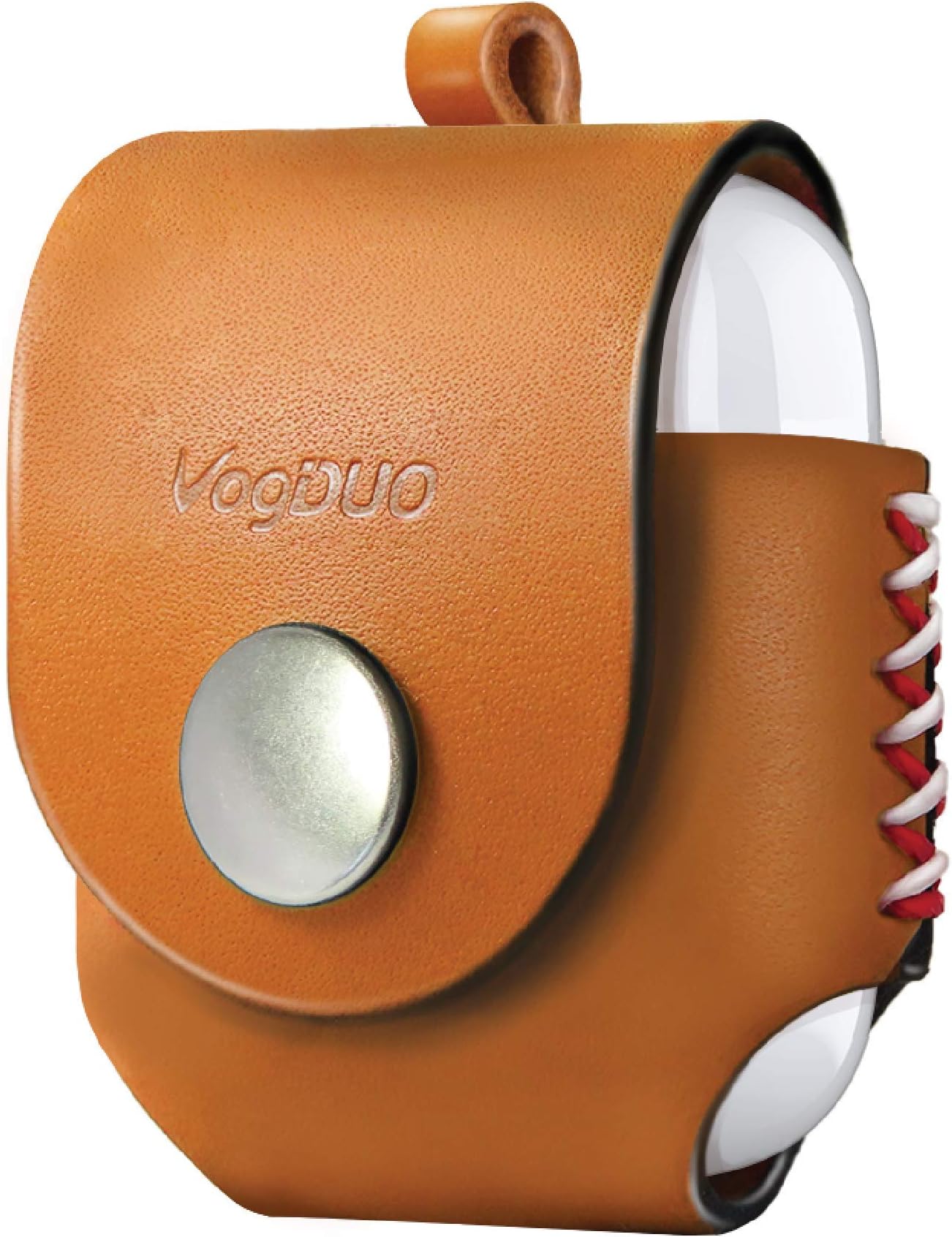 VogDUOPremium Genuine Leather Case for AirPods, Handmade, Anti-Lost with Belt Loop, Metal Clip, LED Light Port, Heavy-Duty Protection, Charging Socket Design, Compatible with AirPods (Tan)