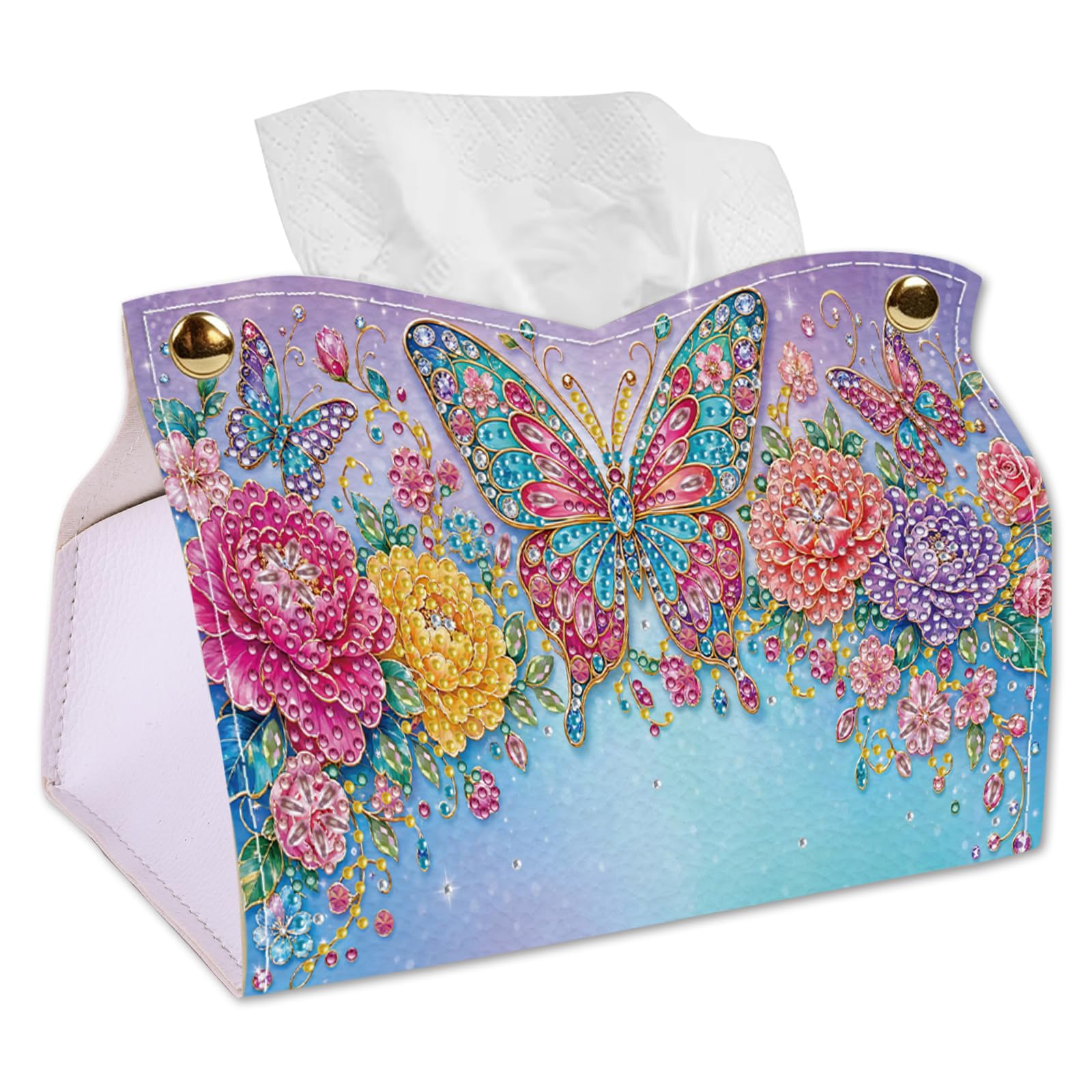 POETRYDRAW Purple Rainbow Butterfly 24cm DIY Rhinestone Tissue Box