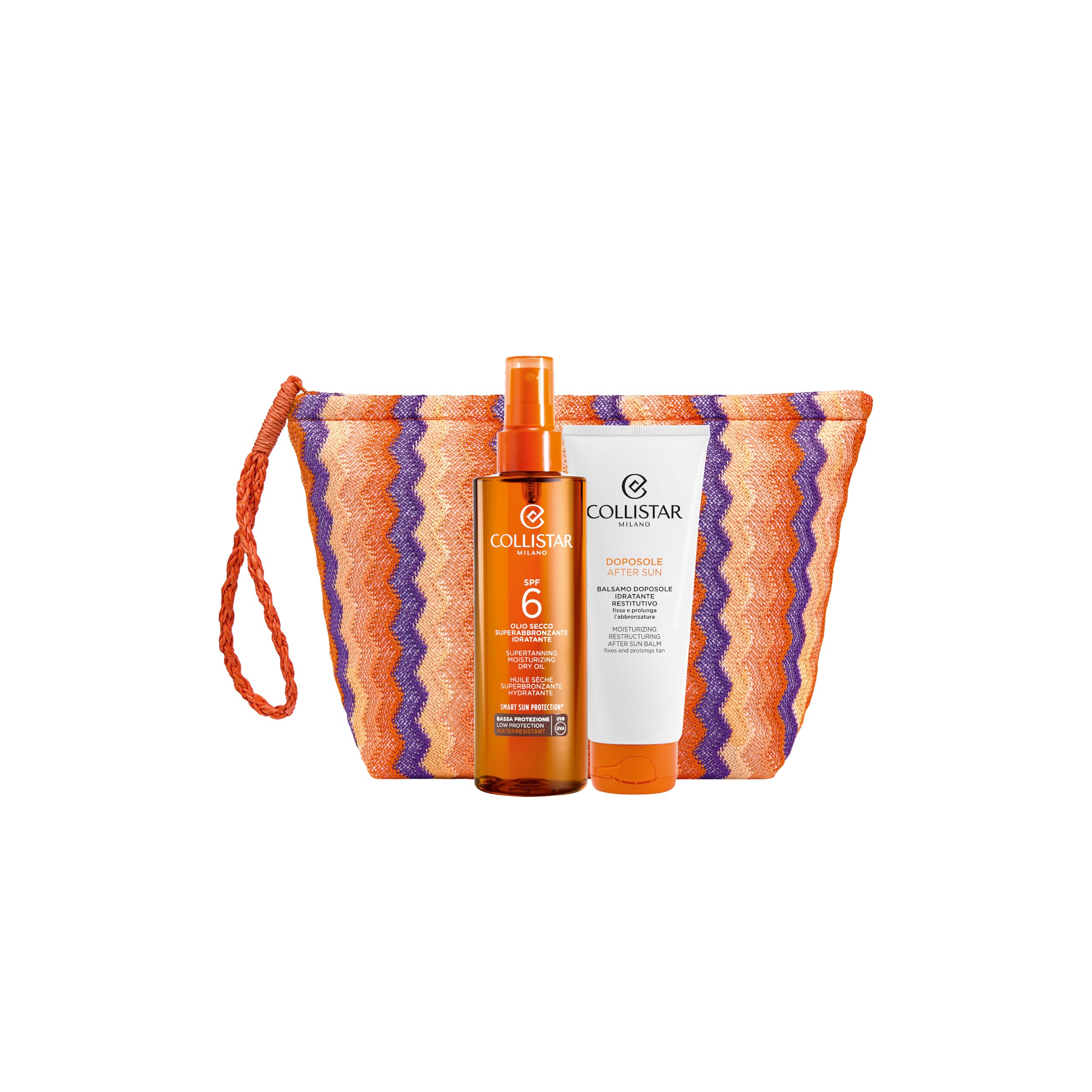 Collistar Cofanetto Regalo Solare, Olio Secco Superabbronzante SPF 6 200ml + Balsamo Doposole Idratante 100ml, Abbronzatura Intensa e Dorata, Con Pochette