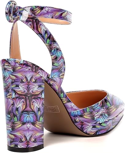 Miniatura 5 de WAYDERNS Zapatos de tacón alto con correa ajustable para mujer, con hebilla en punta y hebilla en el tobillo, 4 pulgadas