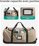 BAGSMART Sac de voyage pliable avec roulettes, 80 l, léger, 3 roues, grand sac de voyage pour homme et femme, peut être enroulé et rangé, gris foncé, 72 x 35 x 33 cm, Sportif - 4