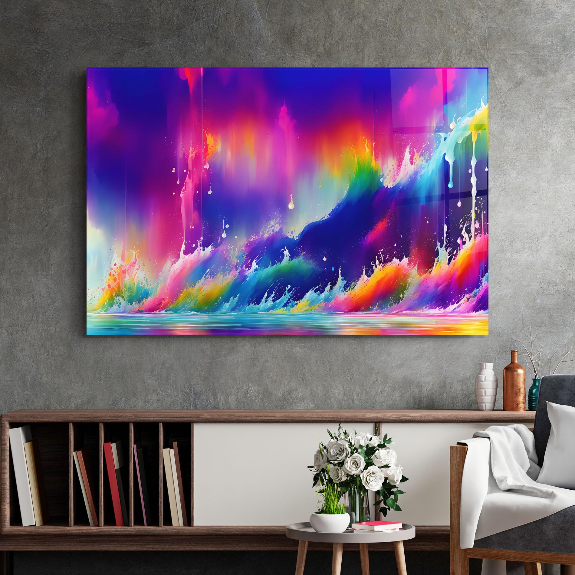 ARTHUB® Moderne impression sur verre 50x70 cm, 4mm verre trempé | Tableau en verre salon et chambre, Décoration murale moderne, Décoration intérieure, abstrait, Fairytale Landscape