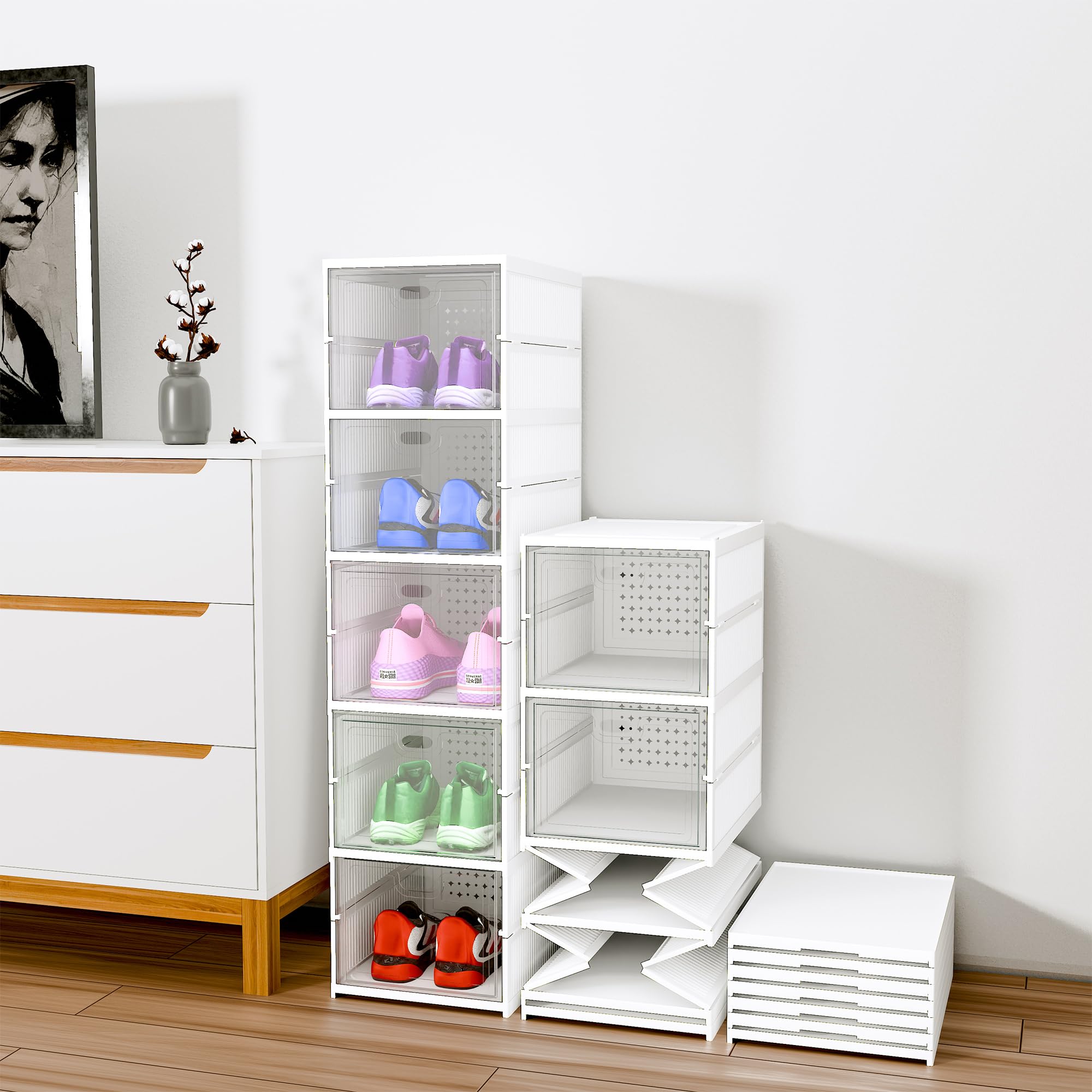 Kuber Industries Plastic Shoe Rack (5-Layer) Foldable Sneakers Box | Storage Organizer for Shoe, Slippers & Books | Storage Rack for Living Room | Multipurpose Cabinet Organizer | White-image-45