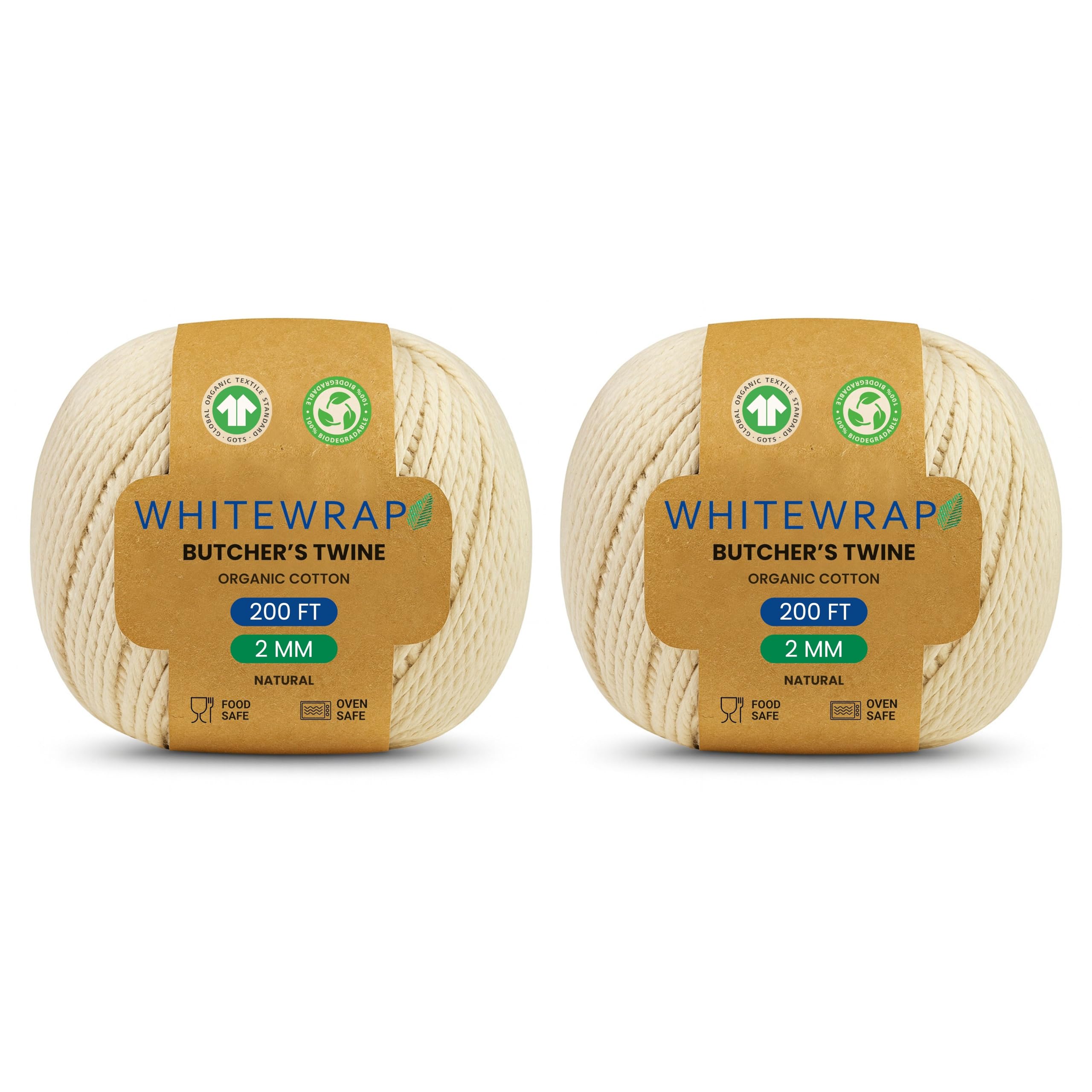 Organic Butchers Twine | 2mm Natural Cotton, 400 Feet – Oven-Safe for Turkey Trussing, Meat Roasting &amp; Baking | Strong &amp; Versatile for Cooking, Crafts &amp; Gift Wrapping